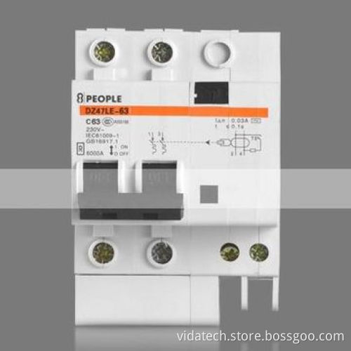 Residual current protects circuit breaker, available in various poles and current
